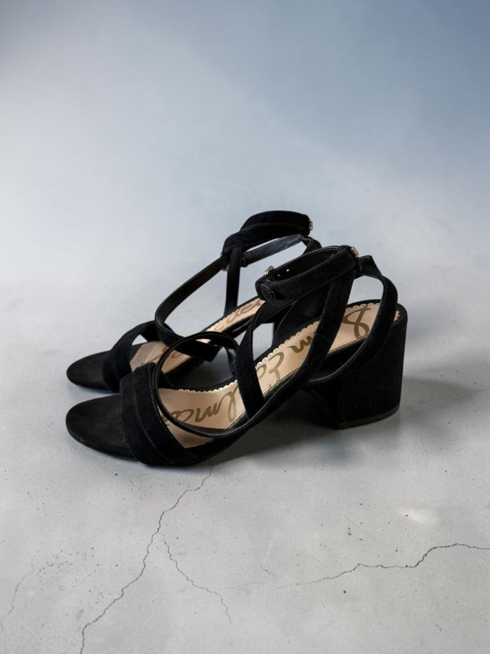 SAM EDELMAN Black Suede Block Heels Sandals Size 7
